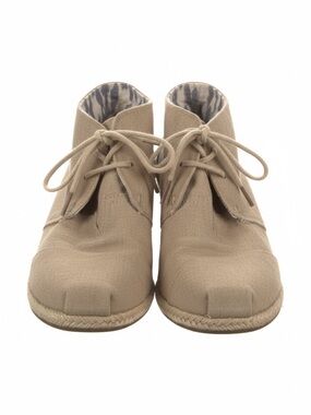 Toms Women’s Excellent Condition Tan Canvas Lace-Up Espandrilles Wedge 8.5